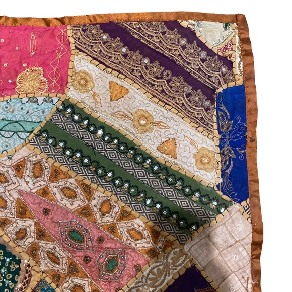 Old Handmade Indian Embroidery Tapestry Wall Hanging Crazy Quilt - Picture 2 of 8